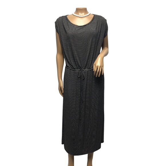 Maurices Dress Womens Size Large Black White Stripe Drawstring Midi Comfy Casual - Picture 6 of 8